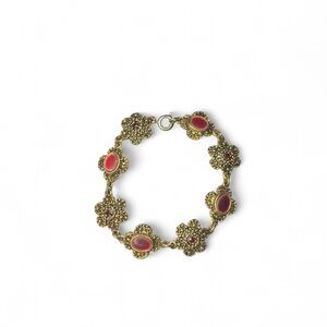 Elegant Floral Gold and Red Bracelet